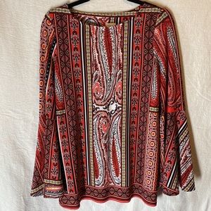 Chico's Bell Sleeve Paisley Floral Print Bohemian Tunic Blouse Women Size 0 EUC